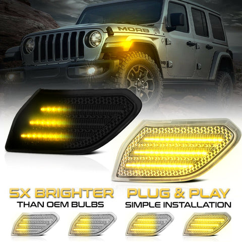 2Pcs LED Dynamic Side Marker For Jeep Wrangler JL 2018-2021 Gladiator JT 2020-2021