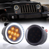 Front LED Turn Signal Light Assembly with White Halo Smoke Lens Jeep Wrangler JK