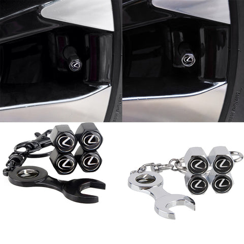 4pcs LEXUS Black Wheel Tire Valve Caps+Keychain