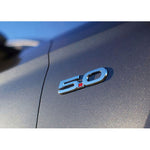 Silver Ford Mustang 5.0 Liter Engine Emblem