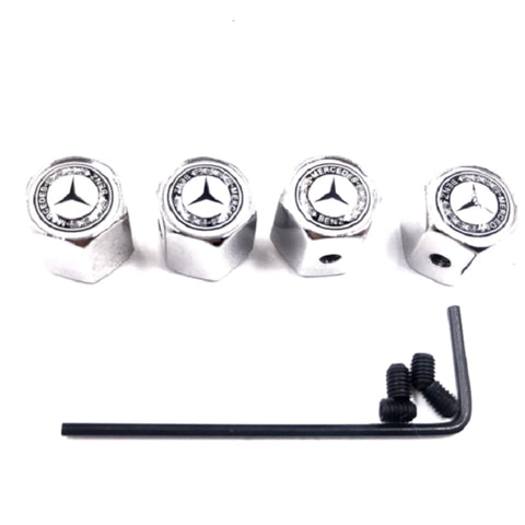 4pcs Tire Valve Stem Caps Black Set for Mercedes-Benz - Silver