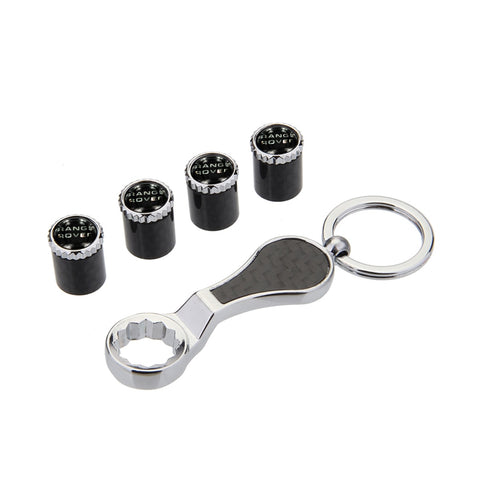 4pcs Land Rover Type2 Black Wheel Tire Valve Caps+Keychain