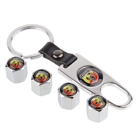 4pcs Fiat Abarth Wheel Tire Valve Caps+Keychain