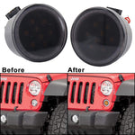 Front LED Turn Signal Light Assembly with White Halo Smoke Lens Jeep Wrangler JK