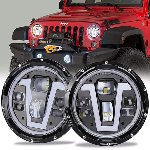 2 pcs 7 Inch 50W LED Headlights with Amber Turn Signal Compatible-Jeep-Wrangler TJ CJ LJ JK