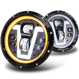 2 pcs 7 Inch 50W LED Headlights with Amber Turn Signal Compatible-Jeep-Wrangler TJ CJ LJ JK