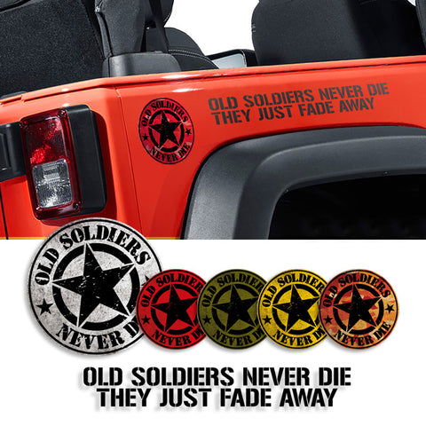 Old Soldiers Never Die Star sticker for Jeep Wrangler TJ JK CJ JL